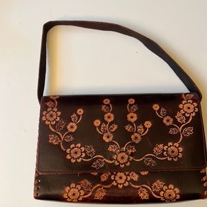 TBags Los Angeles Dark Brown Leather Embossed Purse